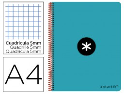 Cuaderno espiral Liderpapel Antartik A-4 tapa dura 80h 100g c/5mm. color turquesa